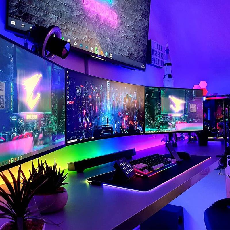 RGB氛围灯带电脑跑马幻彩灯条渐变流水雷云拾音声控电竞房间桌搭