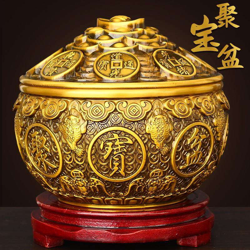 纯黄铜聚宝盆摆件带盖金蟾五福装饰客厅办公室店铺开业送礼招米缸,家居饰品,装饰摆件,淘宝优惠券,粉丝福利购,淘宝优惠卷