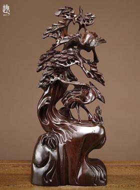 黑檀木雕松鹤延年摆件红木雕刻工艺礼品摆饰实木家居饰品客厅摆设