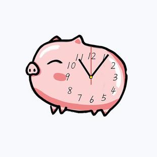 小猪挂钟创意客厅现代简约钟表时尚 饰 卡通挂表家用静音个性 时钟装