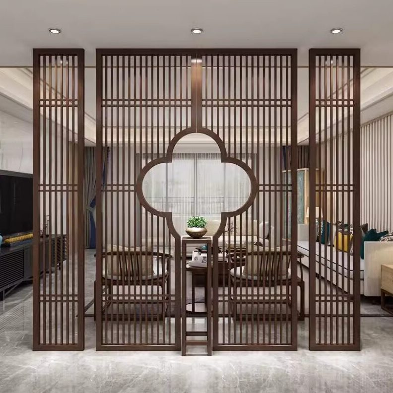 直销不锈钢屏风中式屏风轻奢中式屏风中式中间镂空屏风酒店假山屏