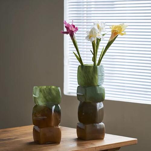 琉璃方口花颜值家用客餐厅卧室样板间花插花级感装饰品