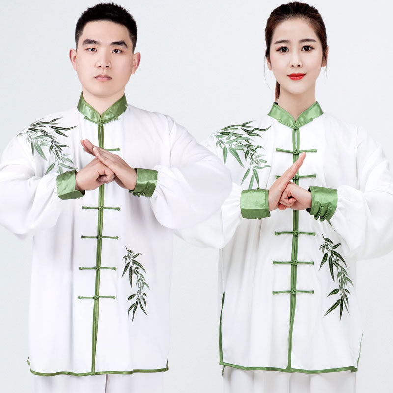 男式春秋新款飘逸白领竹叶梅刺绣太极服女八段锦T太极拳练功服装