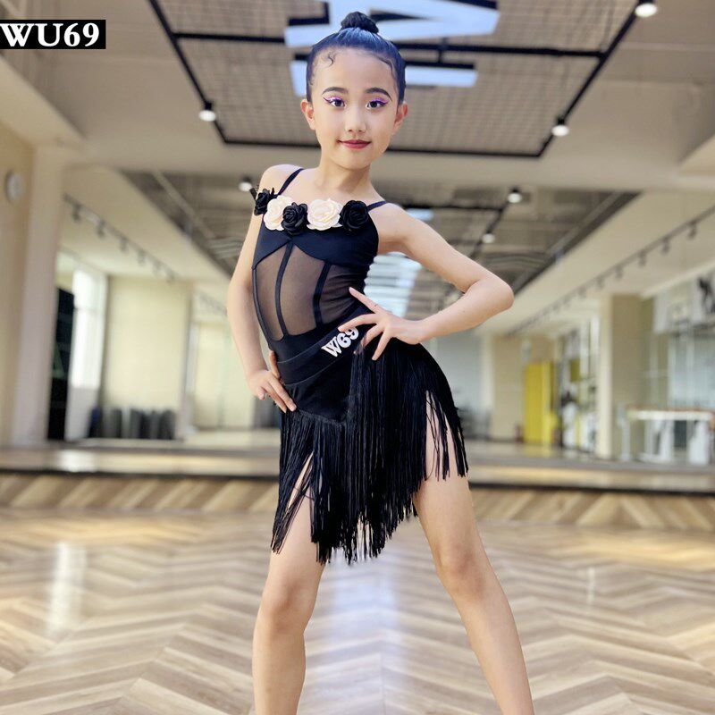 69新款b拉丁舞练功服女专业儿童表演服舞蹈裙少儿拉丁舞服装流苏