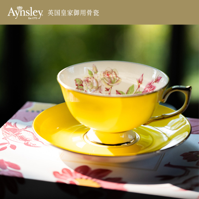 英国Aynsley安斯丽色玫瑰骨瓷杯