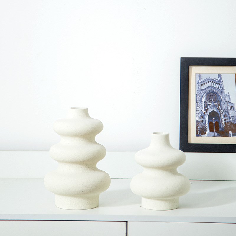 跨境北欧异性圆圈陶瓷花瓶 Ins风轻奢软装装饰干花V摆件民宿热销