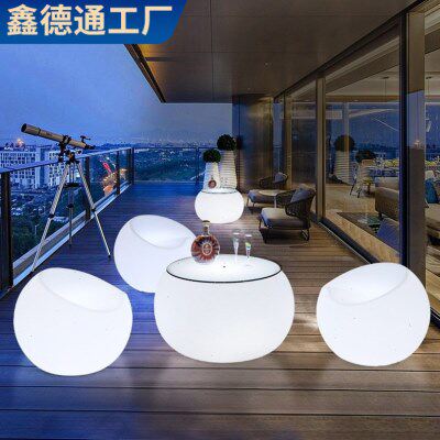 跨境清吧ktv发光桌椅创意发光圆形组合茶几户外充电防水酒吧家具