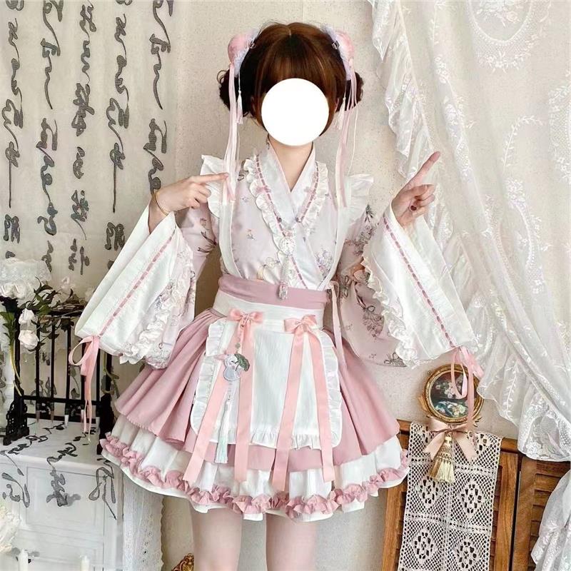 中国风汉服夏洛丽塔套装中华风交领裙女仆纯欲Lolita汉元素短裙女