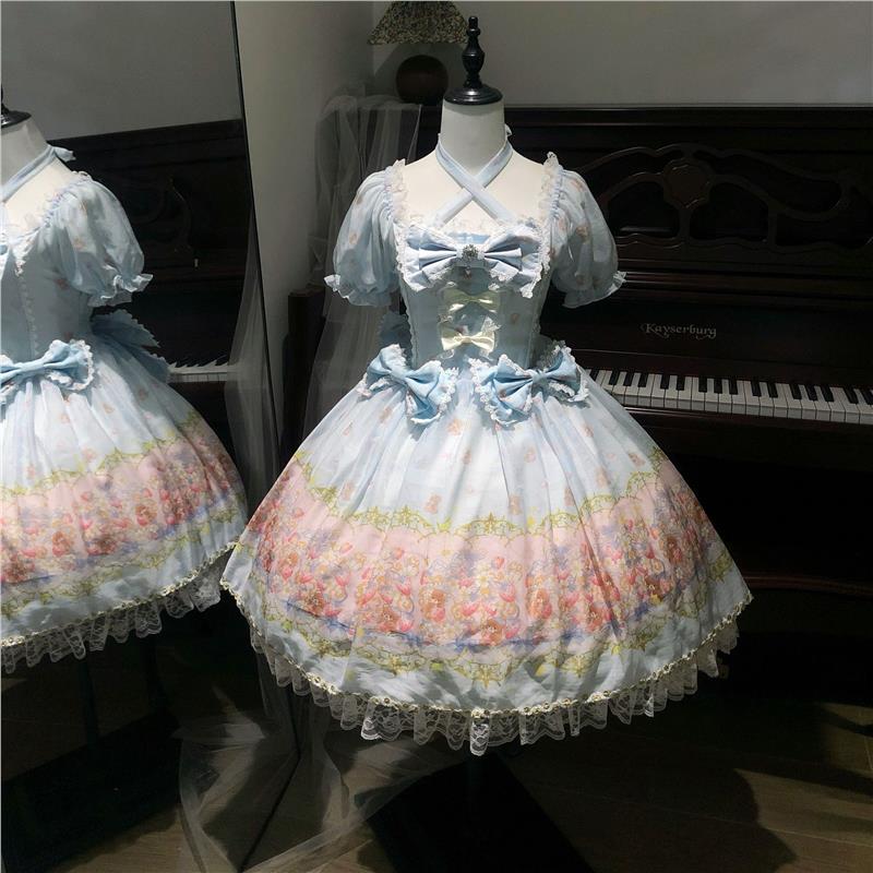 现货青提庄园Lolita草莓熊原创天然纤维洛丽塔甜美日常可爱连衣裙