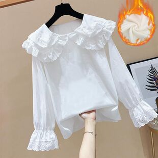薄款/加绒荷叶边甜美洛丽塔内搭秋冬打底衫长袖加绒洋装灯笼袖
