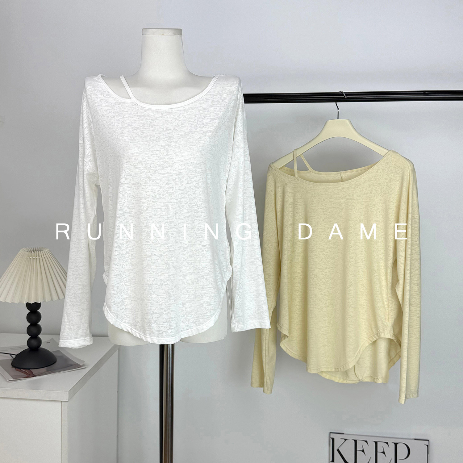 高级感露肩瑜伽长袖女宽松显瘦运动上衣透气速干健身跑步瑜伽服