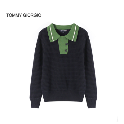 【Tommy Giorgio】女式翻领撞色毛衣针织衫4107