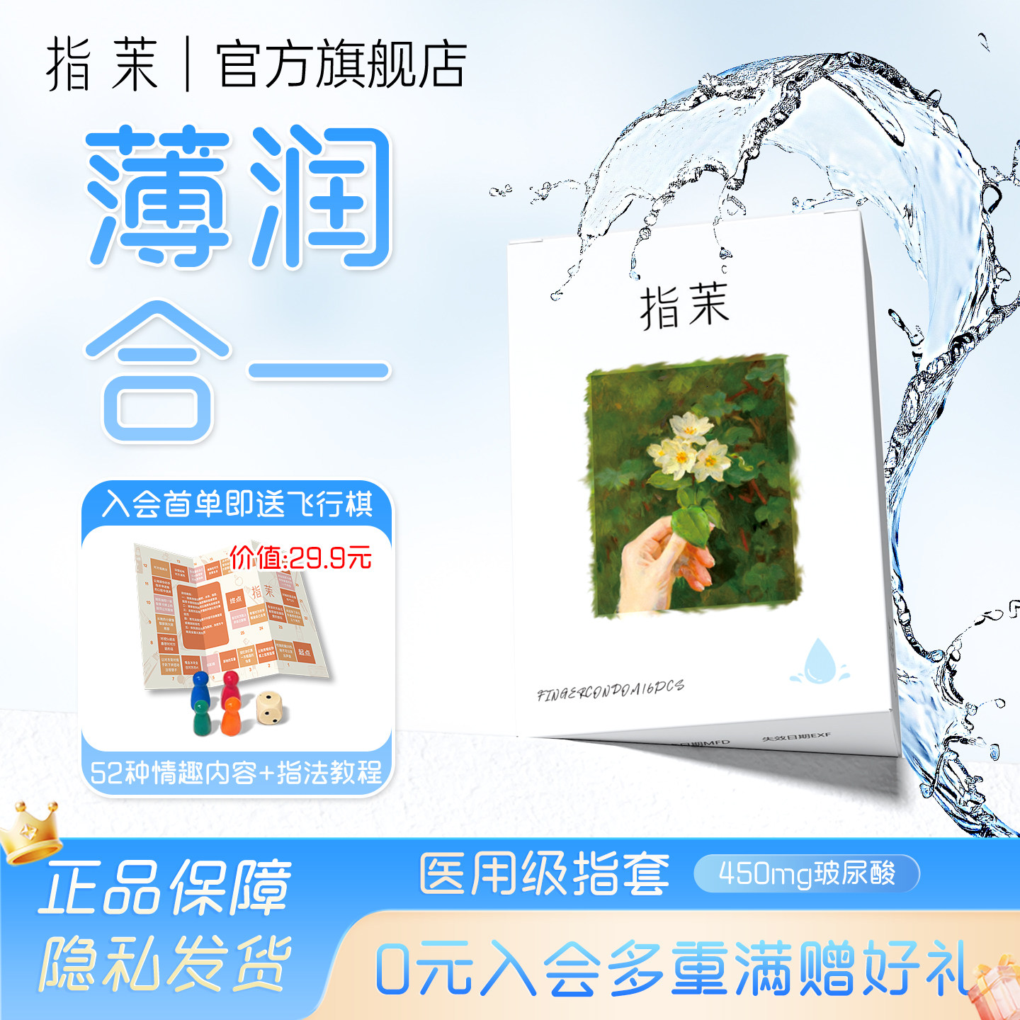 指茉水润前戏指套情趣指套医用手指套安全套避孕套情侣润滑玻尿酸