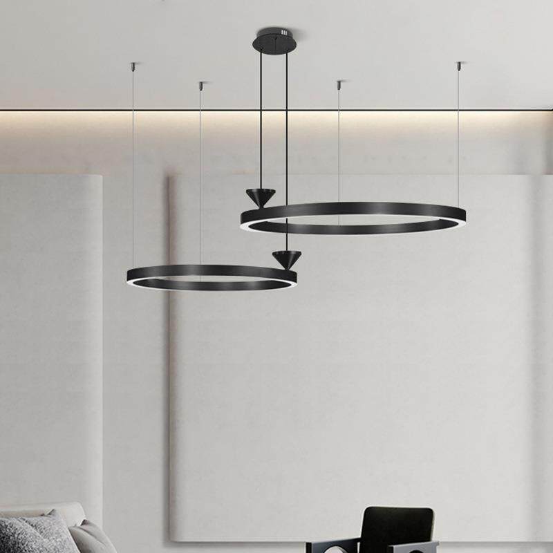 极简黑色客厅吊灯现代北欧简约创意陀螺圆环卧室别墅酒店大厅灯具