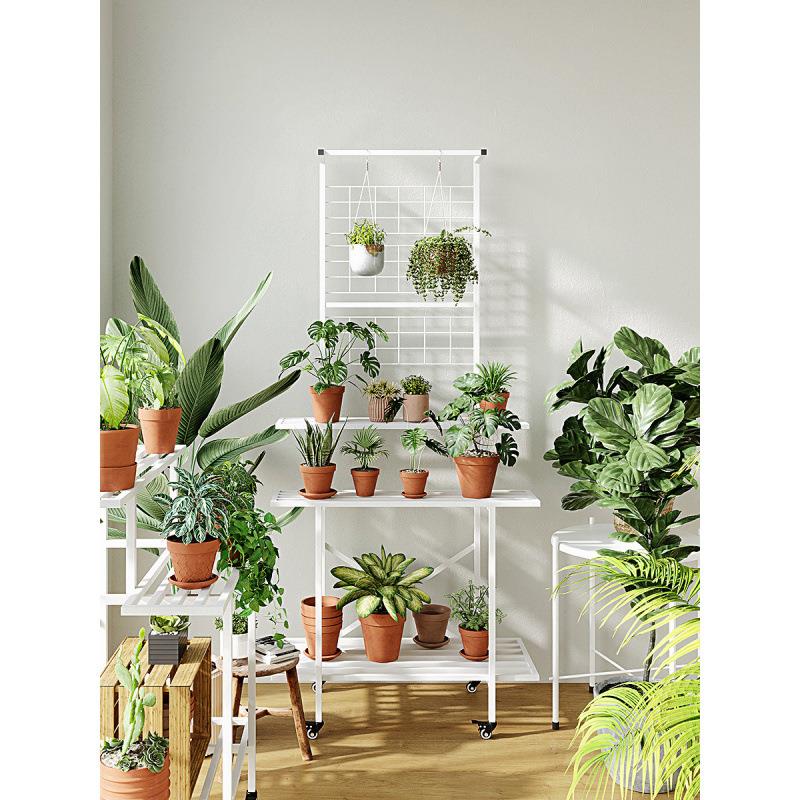 多层铁艺花架置物架室内新款阳台花架子可移动花架子可移动带轮