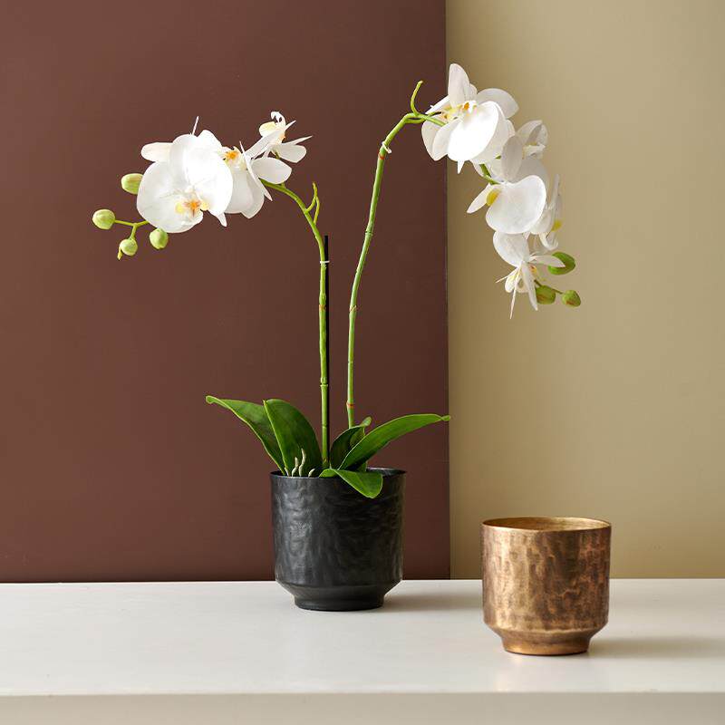 进口锤纹质感金属小花盆金色黑色装饰小花瓶器摆件样板房客厅饭厅