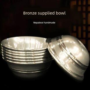 佛像前多尺寸青铜供养水杯，尼泊尔纯铜杯，供水碗，圣水杯，一套