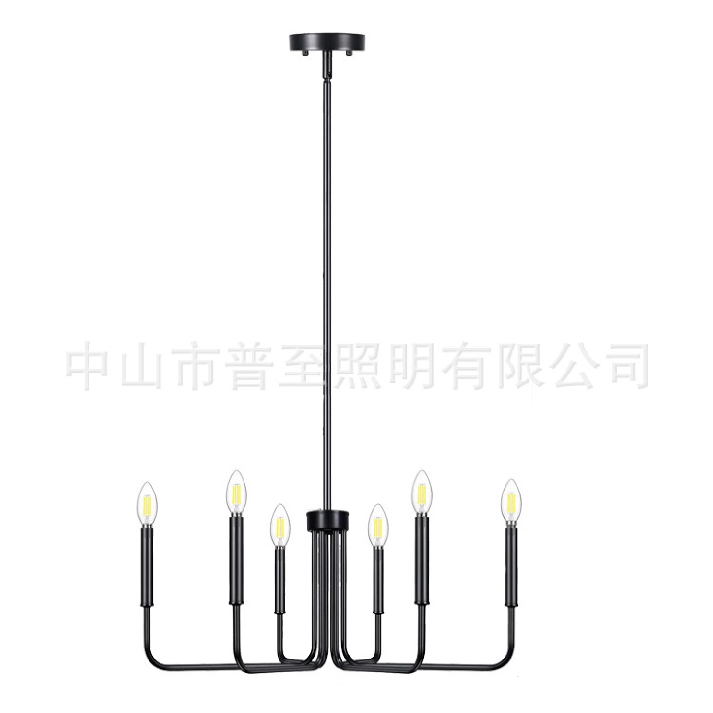 美式工业风6头吊灯简约复古U型管铁艺灯适用于卧室客厅灯