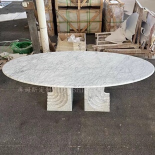餐厅家具 天然大理石餐桌椭圆形轻奢别墅家用饭桌设计师款
