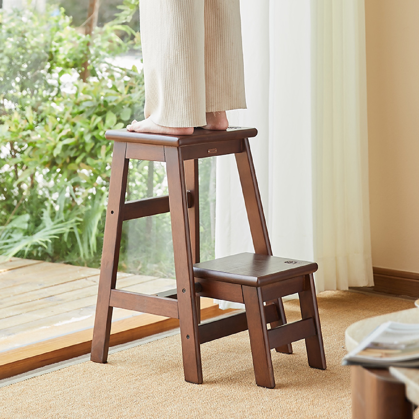 家用实木梯凳折叠榫卯多功能凳高凳小梯子垫高凳脚蹬凳吧台凳登高