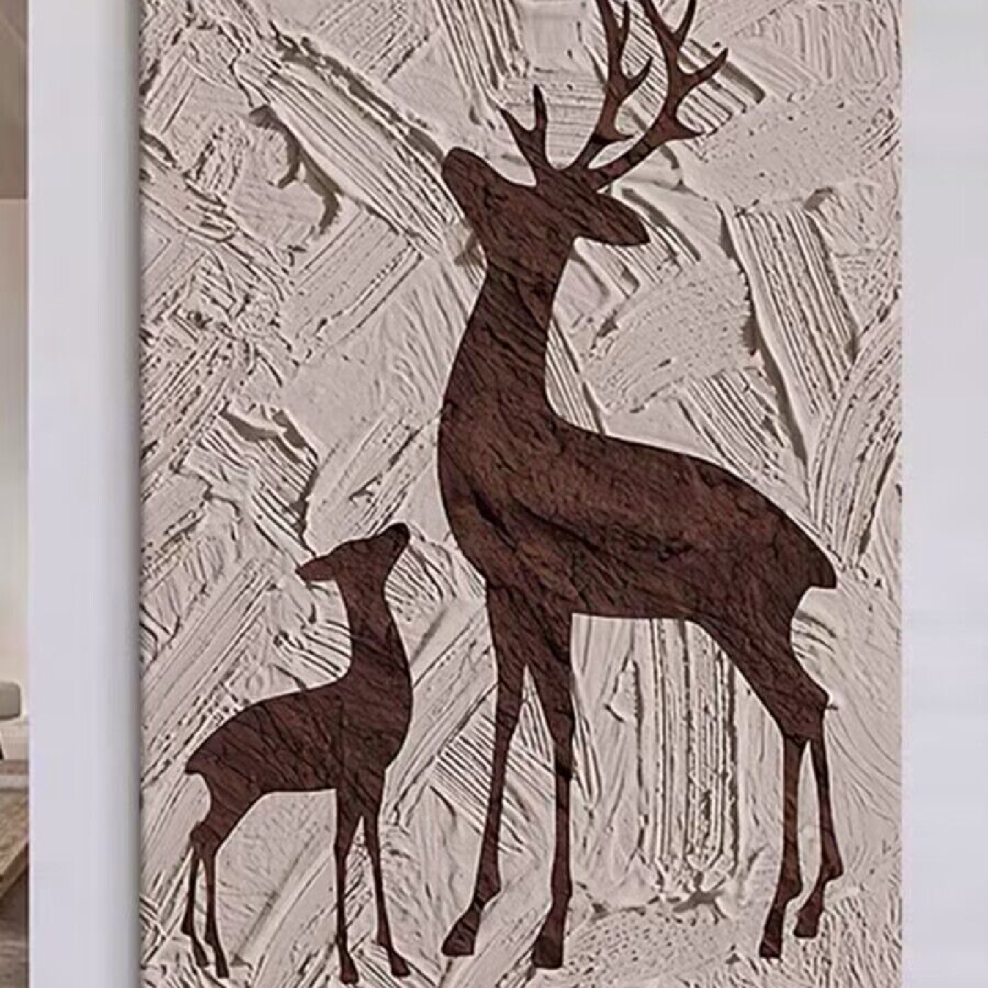 纯手绘小鹿抽象立体肌理装饰画玄关竖款大型油画绿色高端现代挂画图片