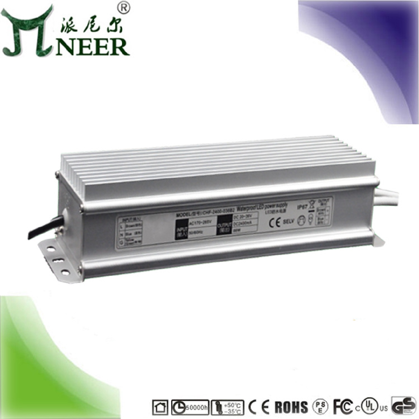 灯条模组灯串灯使用CE、SAA认证质保2年80W24V恒压防水电源
