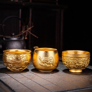 鎏金茶杯漆器茶具雕刻主人杯子陶瓷大漆手工茶盏单个品茗杯单杯