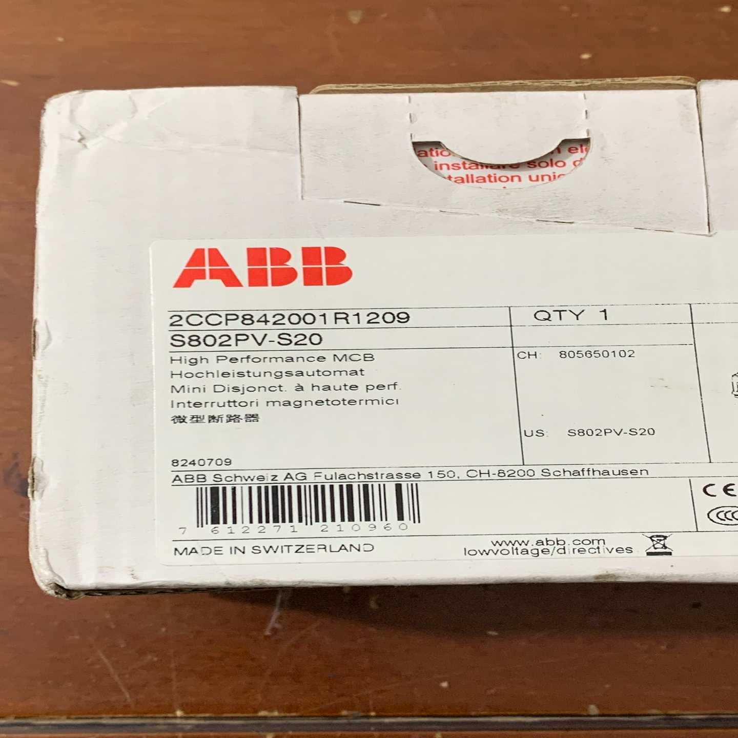 全新ABB微型断路器S802PV-S20，来自瑞士，品-议价