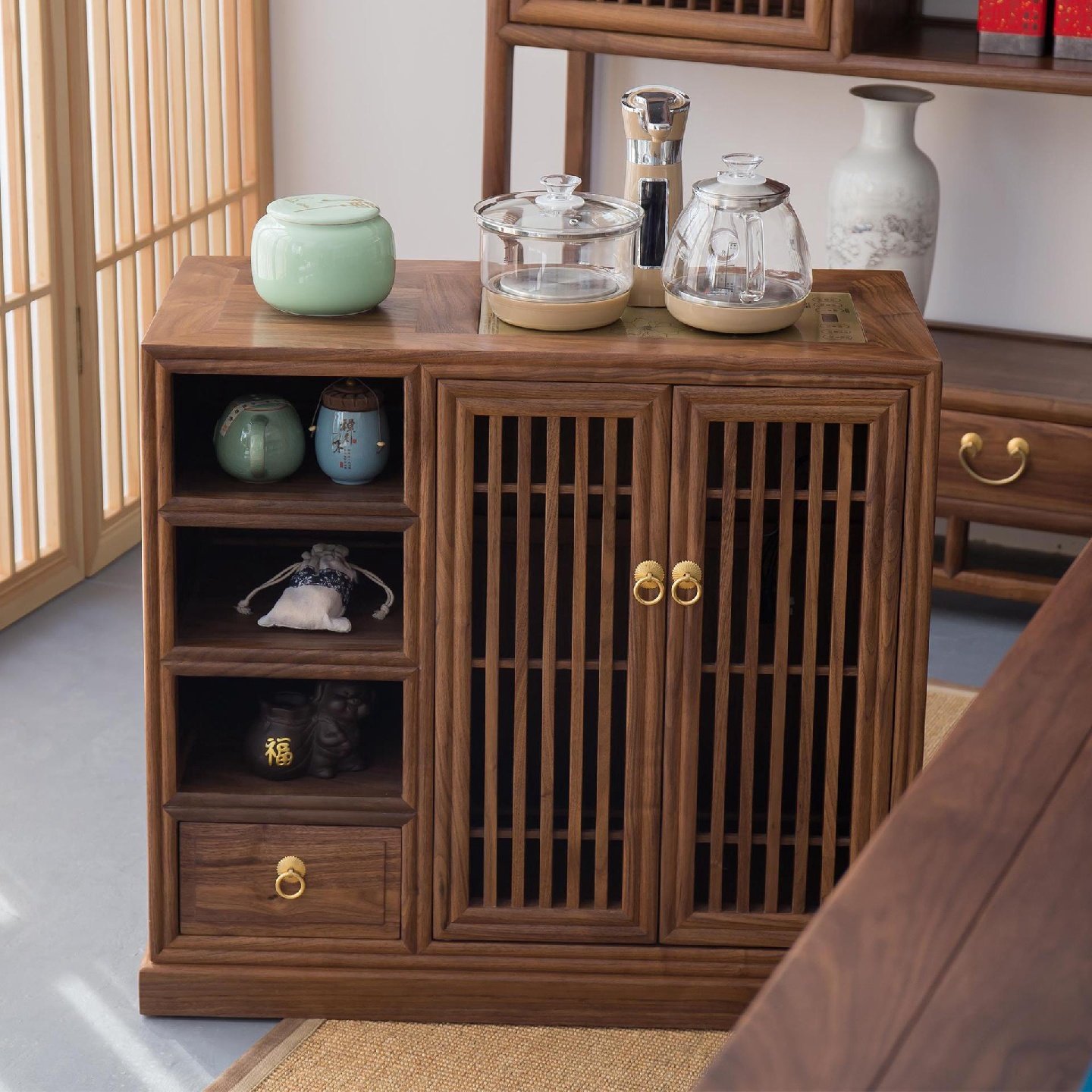 新中式黑胡桃木茶水柜老榆木禅意茶车茶桌边柜水桶柜烧水柜全实木,洗护清洁剂/卫生巾/纸/香薰,商用空气治理/芳香用品,淘宝优惠券,粉丝福利购,淘宝优惠卷