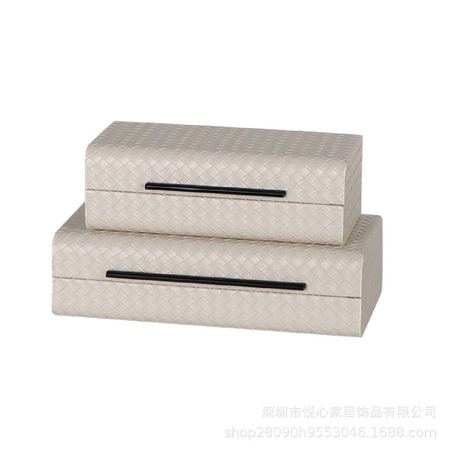 现代简约皮革编织纹首饰盒桌面软装饰品样板房衣帽间酒店前台摆件