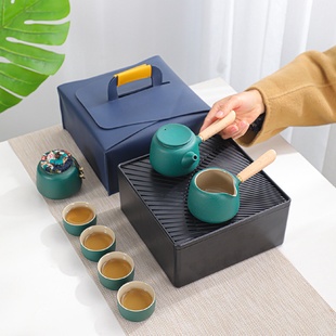 陶瓷旅行茶具小套装 包茶杯户外茶盘 家用简约泡茶壶日式 功夫便携式