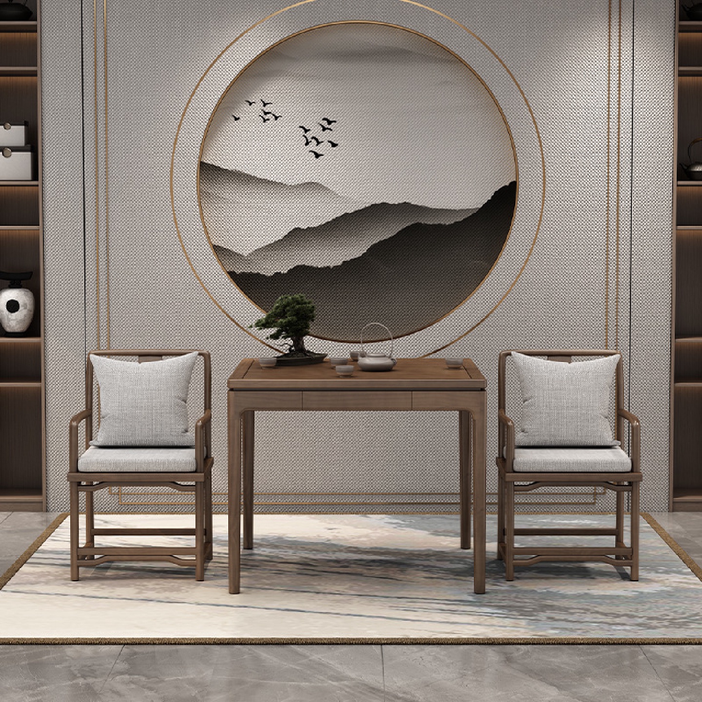 实木茶桌八仙桌四方形掼蛋桌餐桌组合家用正方形麻将棋牌打牌桌子