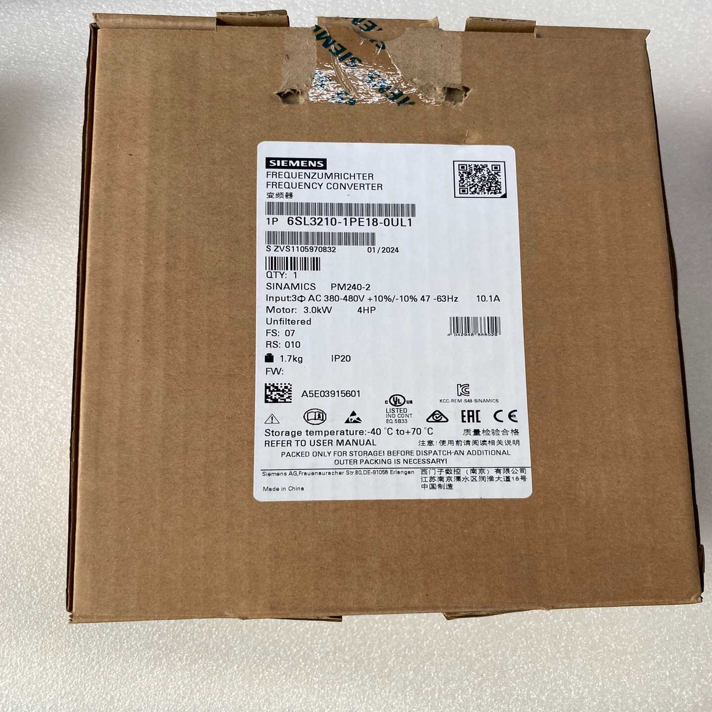 询价~变频器，型号6SL3210-1PE18-0UL1，实物