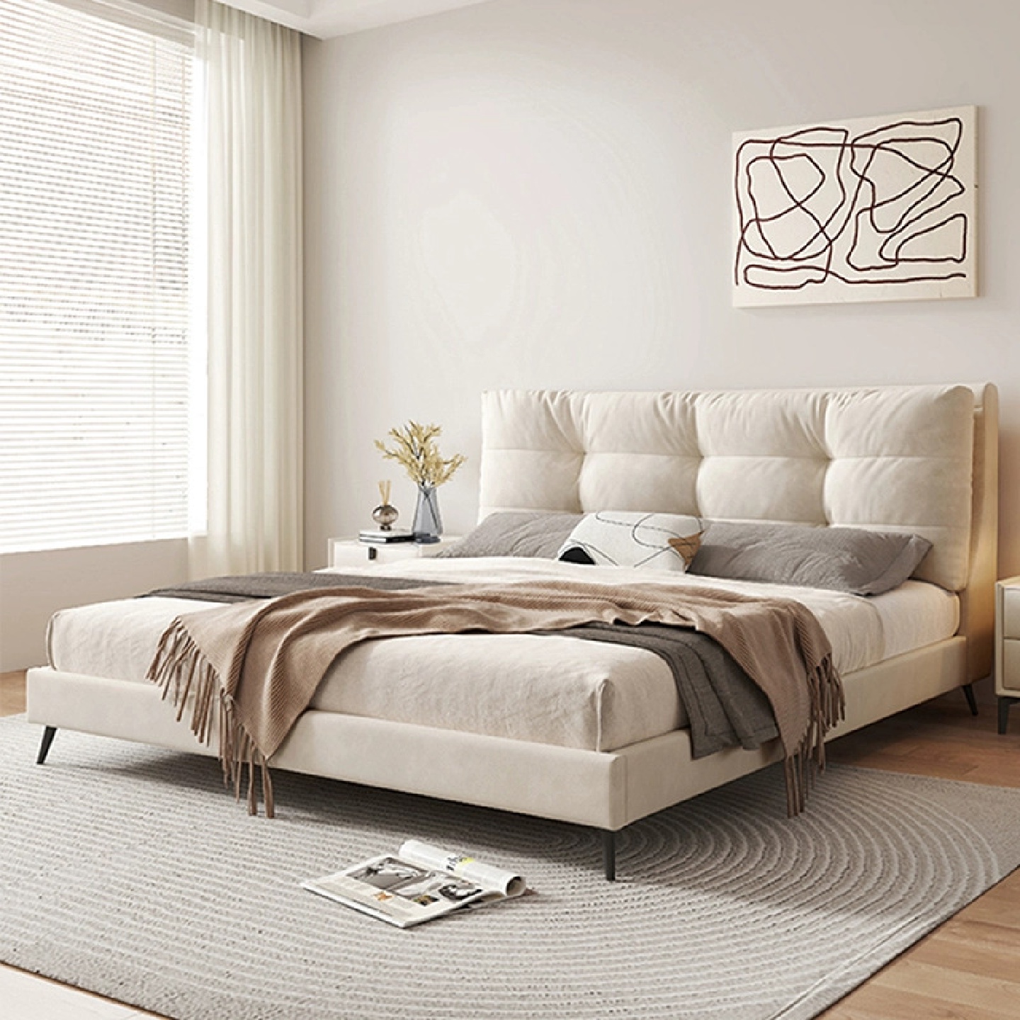 意式仙女床科技布艺床奶油风简约现代主卧实木云朵床婚床双人床