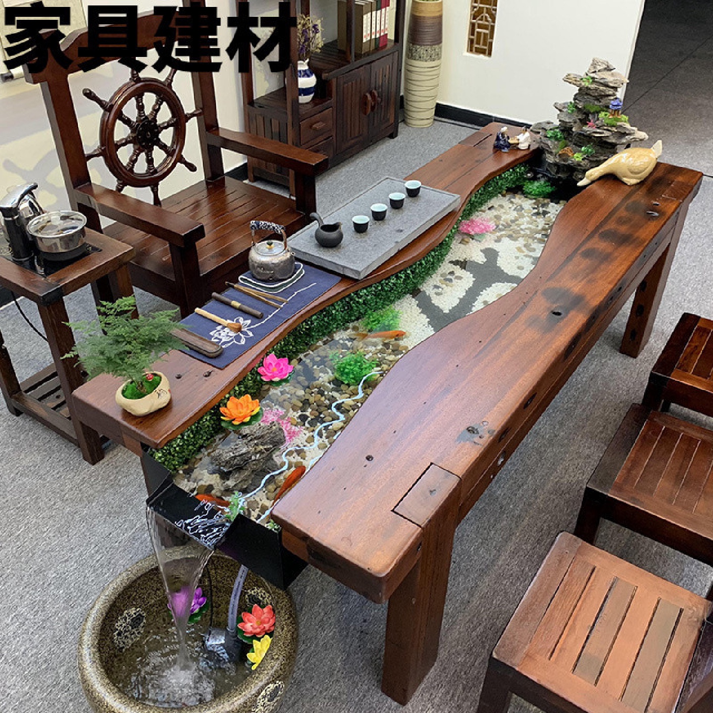ShJ景观高挡高山流水茶桌山水泡茶桌椅组合套装办公室茶桌一体一