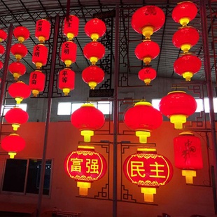 饰三连串防水发光塑料春节 亚克力灯笼led户外路灯60CM灯杆装