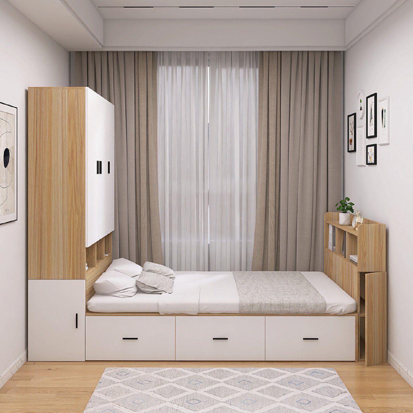 榻榻米床衣柜一体组合小户型现代卧室带抽屉儿童房储物塌塌米