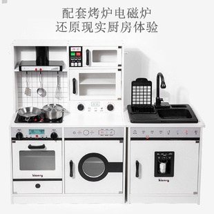 儿童过家家声光厨房仿真厨具男女孩木制做饭煮饭玩具