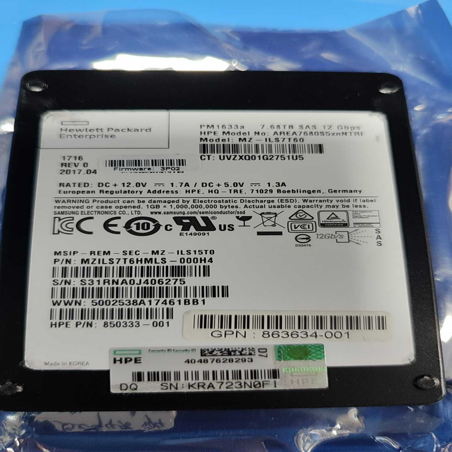 HPE版三星PM1633a7.68TBSAS12Gb--议价商品
