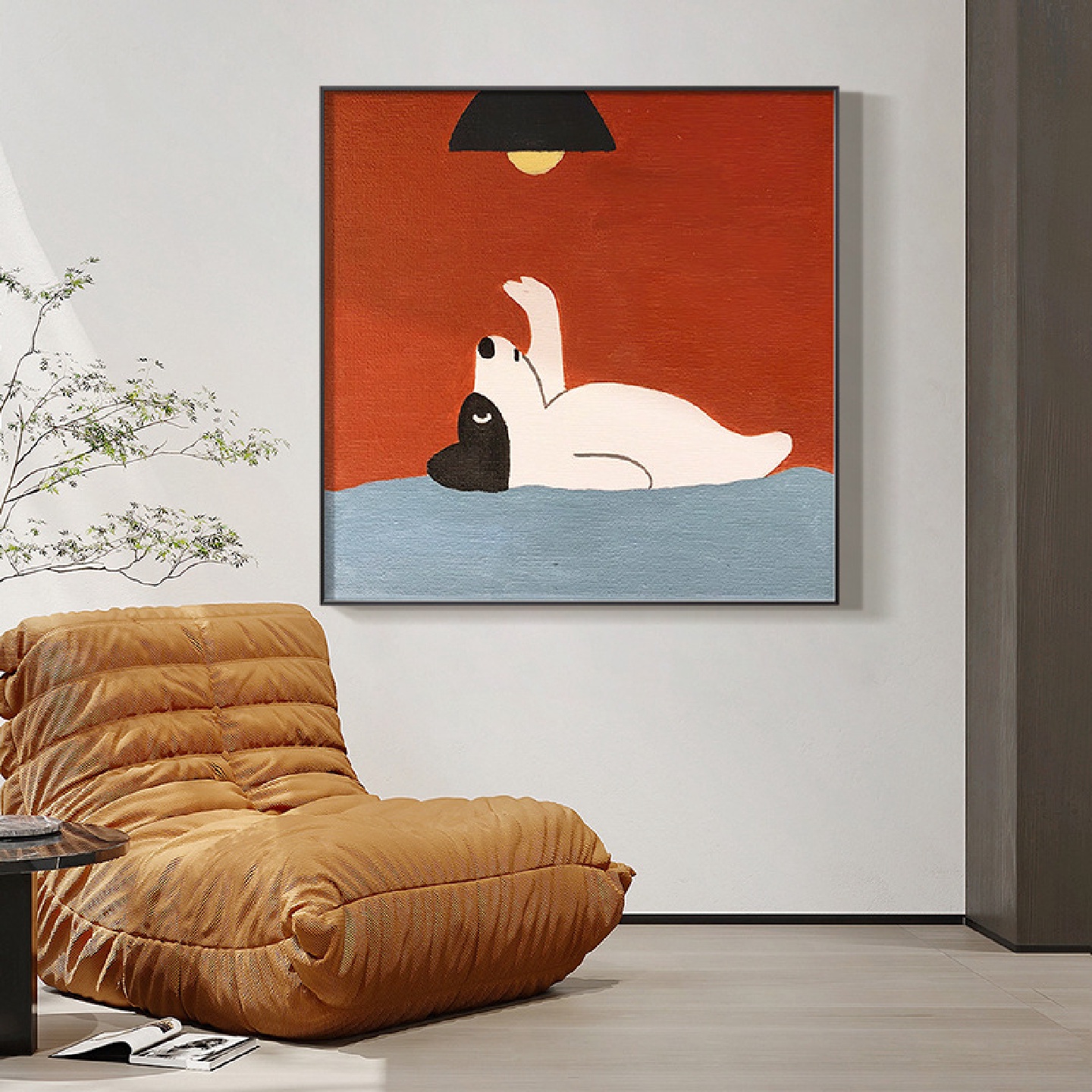 治愈系插画家庭餐厅装饰画小众艺术卧室挂画儿童房床头背景墙壁画图片