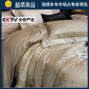 床上用品 轻奢100支长绒棉四件套纯棉全棉简约刺绣被套床单笠四季