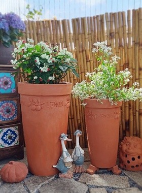 大号高红陶花盆吸水透气陶瓷花盆浮雕艺术兰花盆民宿酒店园艺绿化