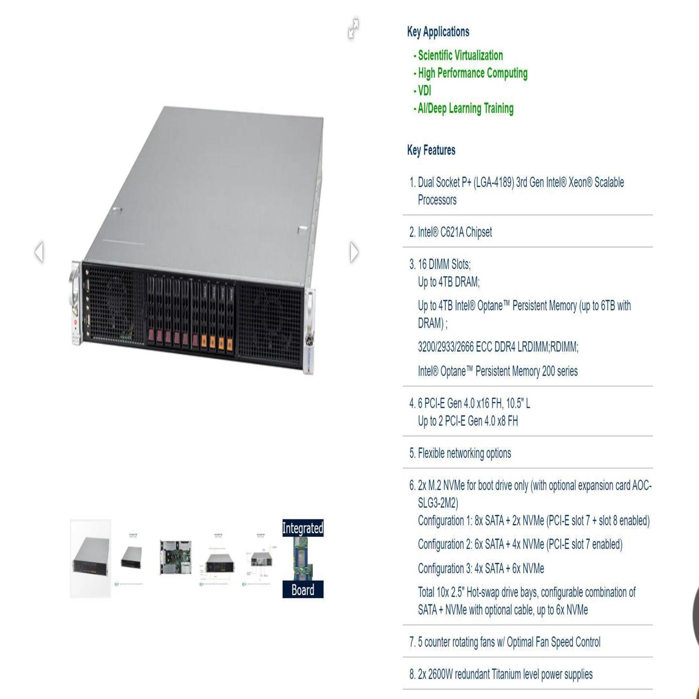 配件超微SYS-220GP-TNR准系统 2U 10盘位 6GPU 双路icelake 2议价