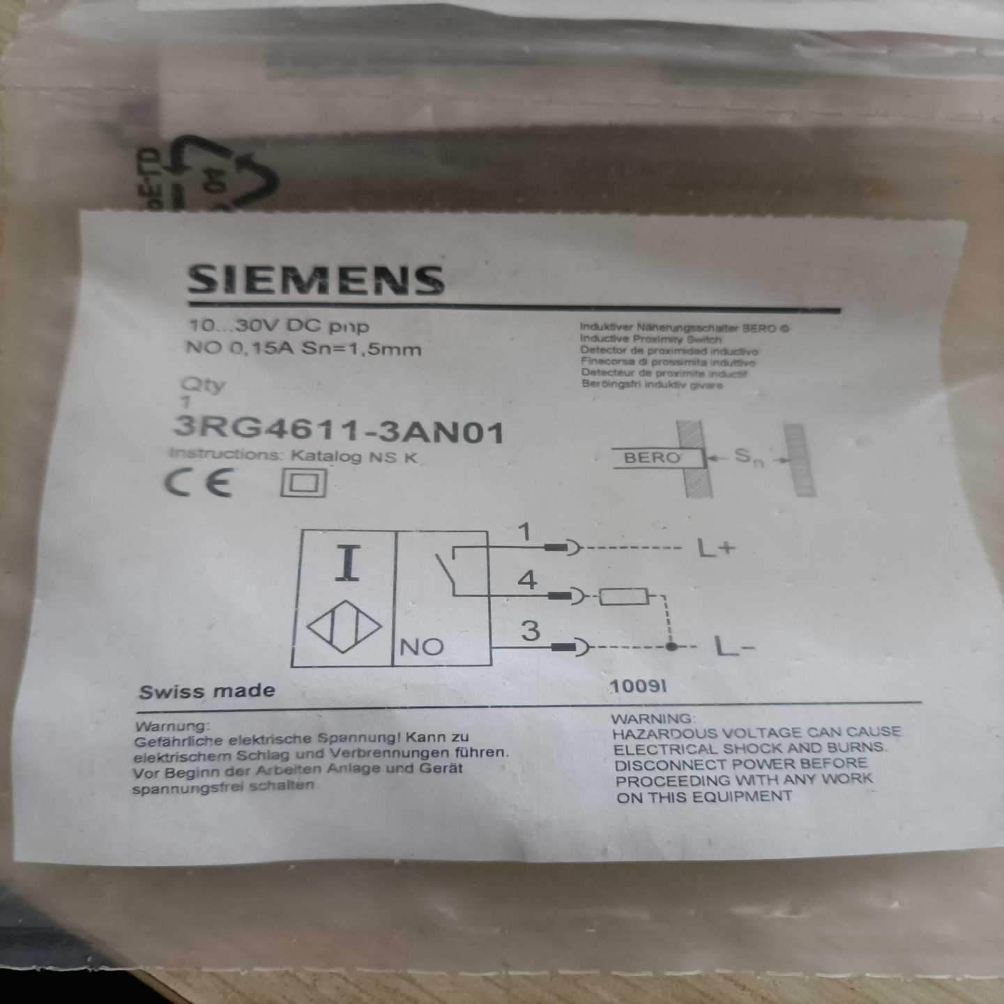 配件3RG4611-3AN01西门子接近传感器原装正品现货议价