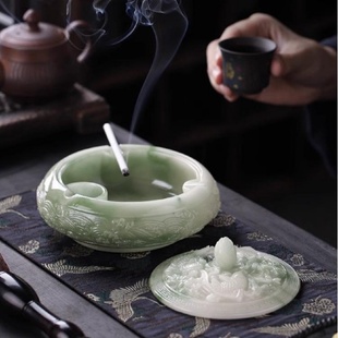 浮雕如鱼得水大号烟灰缸带盖子防飞灰创意个性 新中式 家用客厅摆件