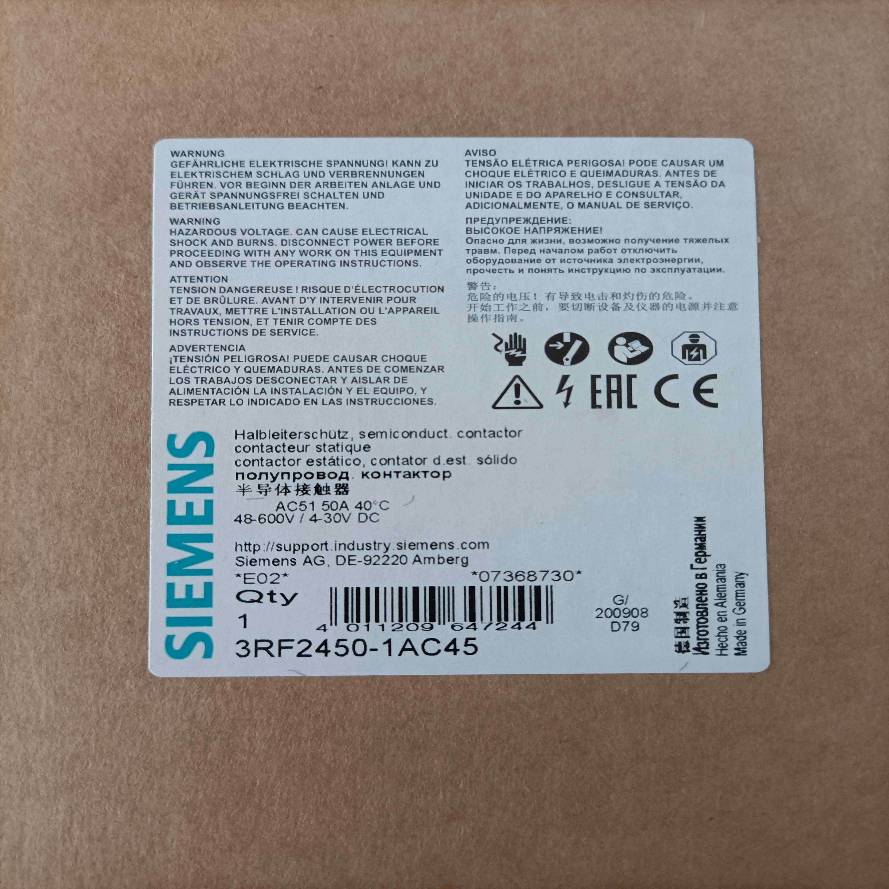 3RF2450-1AC45西门子接触器全新原装正品现货包邮