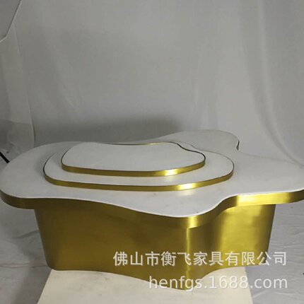 北欧创意后现代简约金属拉丝金色酒店轻奢异型不锈钢大理石茶几