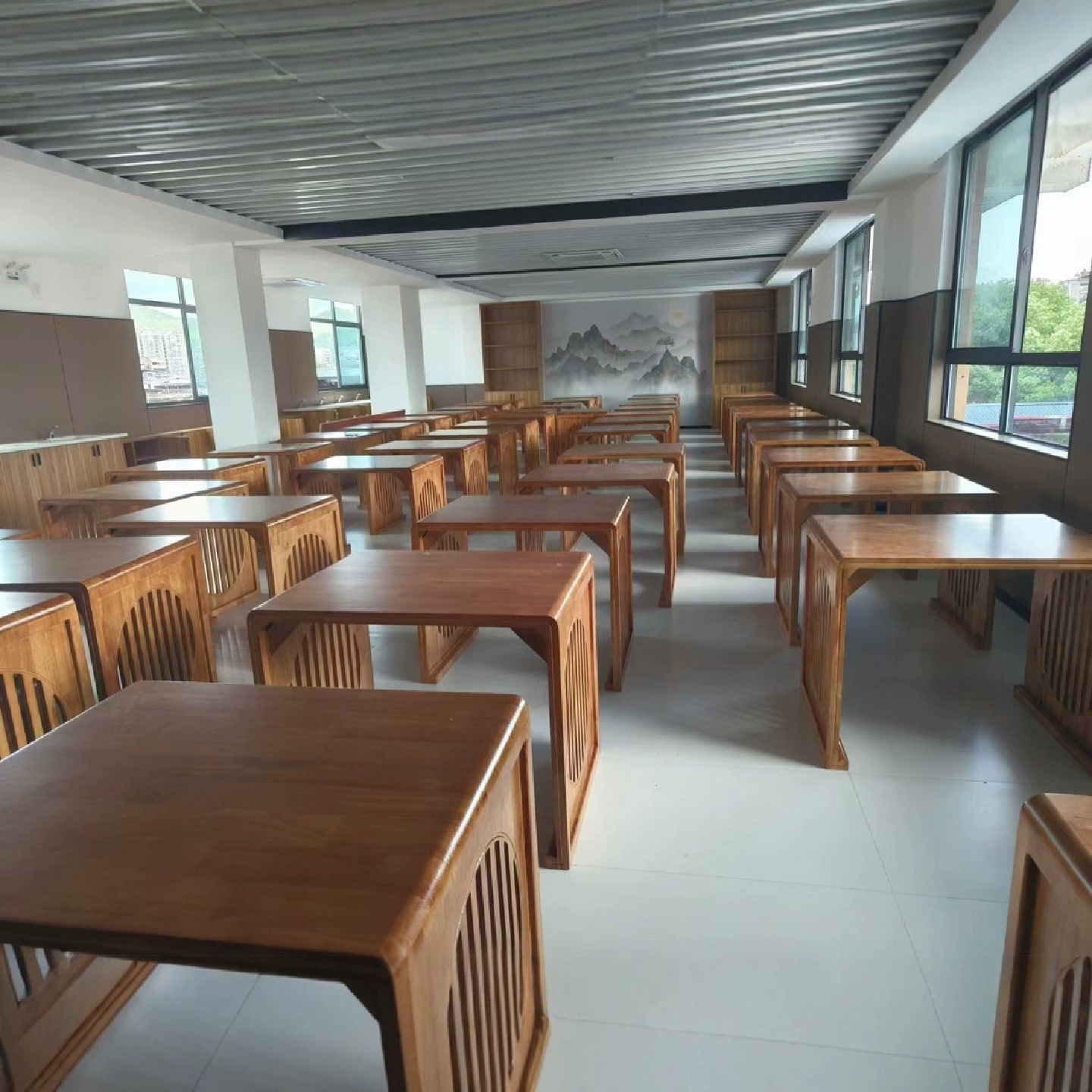 学校学生学习国学桌仿古毛笔字书法桌中式围棋桌茶艺桌实木课桌椅