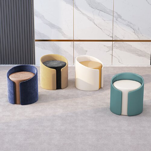 北欧轻奢撞色圆形小矮凳家用客厅时尚皮革沙发凳卧室梳妆凳换鞋凳