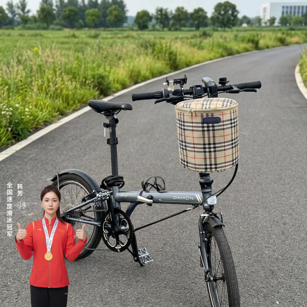 适用dahon大行折叠自行车筐前车篮迪卡侬小布山地车前置帆布挂蓝